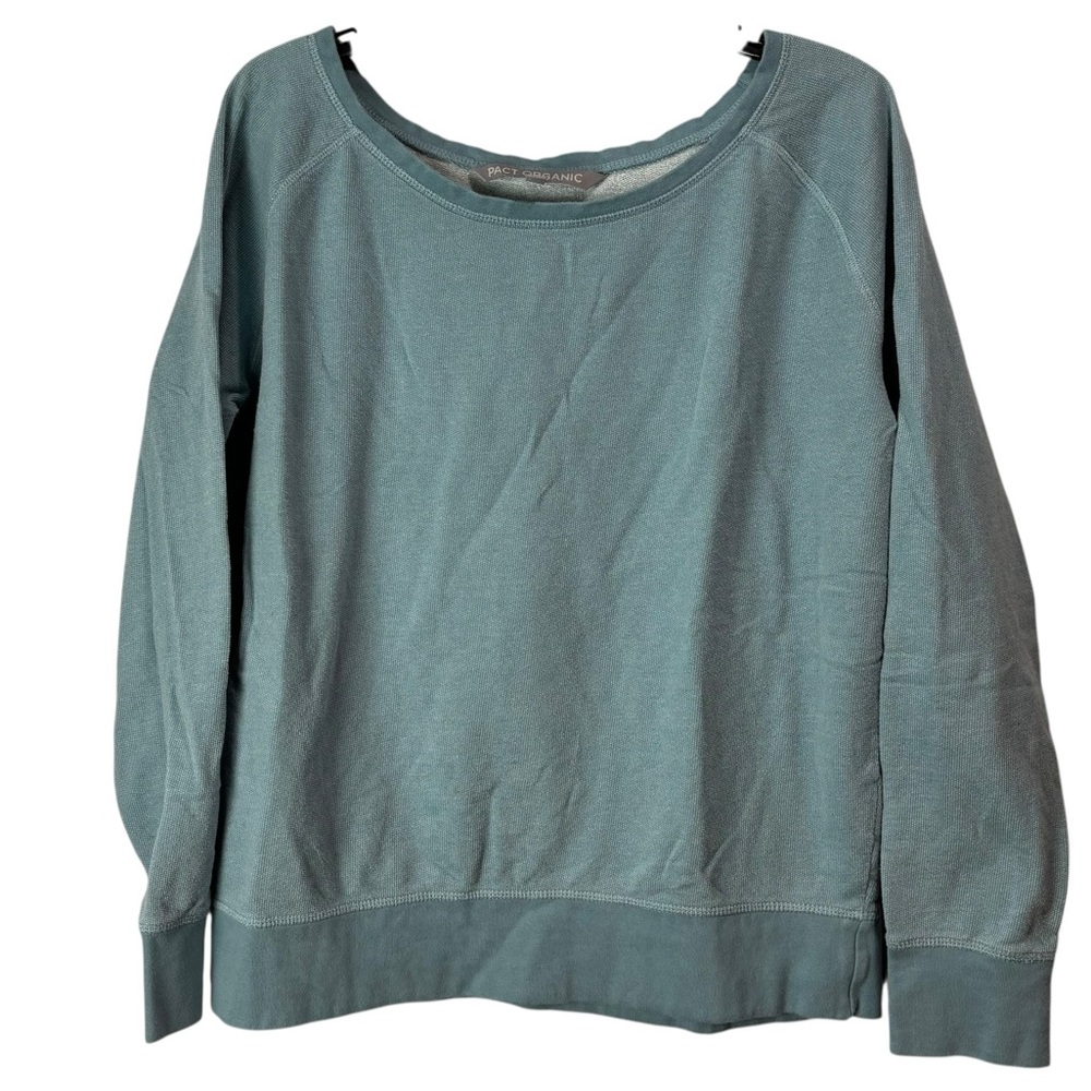 PACT Organic Lightweight Crewneck Sweatshirt wide neck raglan lt blue sz large
